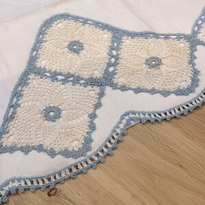Handmade linen – cotton blend, crocheted, embellished, pillowcase, vintage